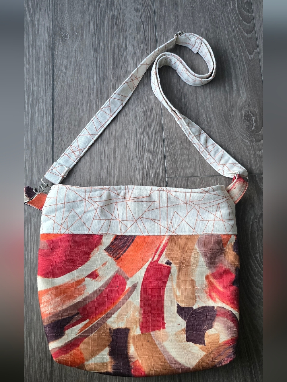Abstract Print Crossbody Bag Boho Canvas Style Shoulder Purse Multicolor